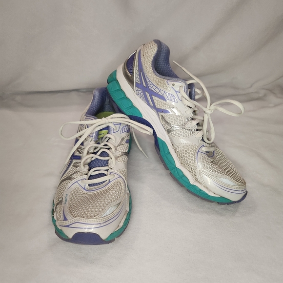 Asics Gel Nimbus 16 Walking Running Shoes White/Periwinkle/Mint Size 9.5 - Picture 1 of 13